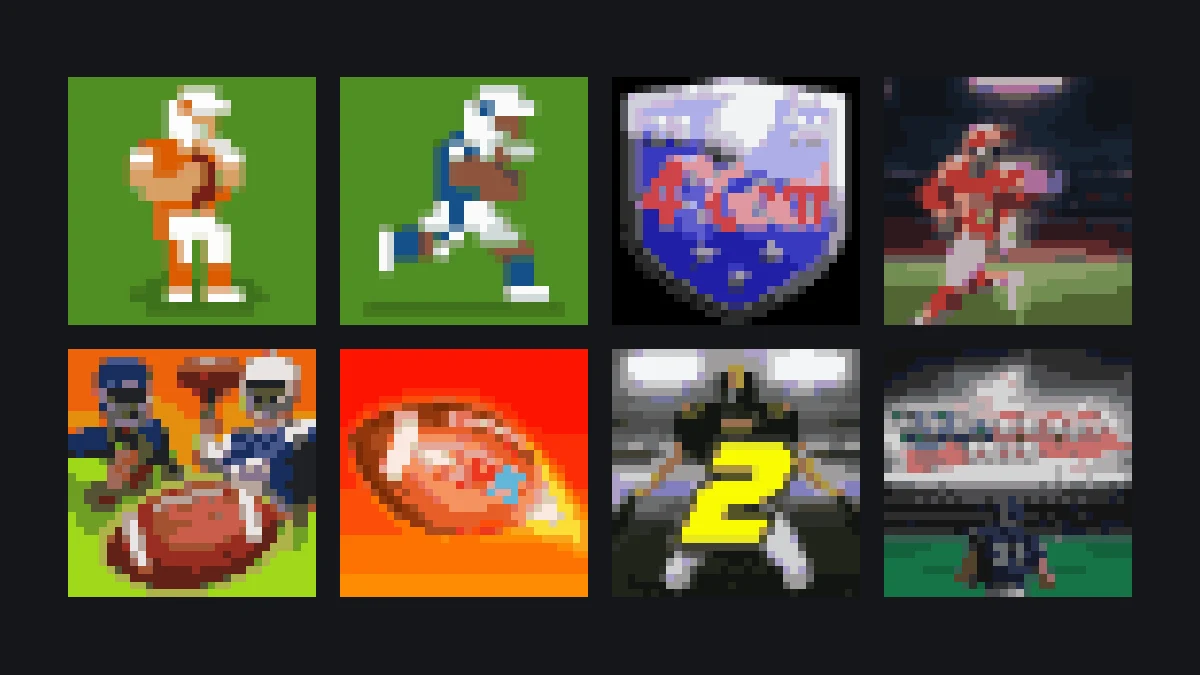 Pixel-art grid of Retro Bowl and other games you can play on retrobowl.lol